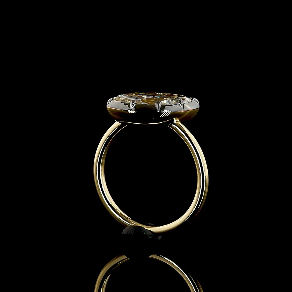 14K Yellow Gold Marquise Cut Solitaire Ring with Black Rhodium Prong and Bezel Setting - 2.44 Carat Lab Grown Diamond E-F VS1 - Covaloro Fine Jewelry - Image 3