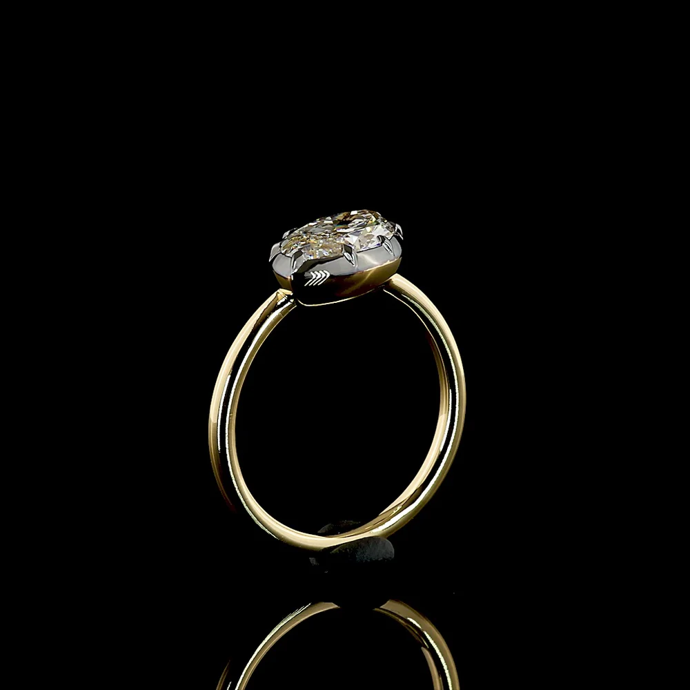 14K Yellow Gold Marquise Cut Solitaire Ring with Black Rhodium Prong and Bezel Setting - 2.44 Carat Lab Grown Diamond E-F VS1 - Covaloro Fine Jewelry - Image 4
