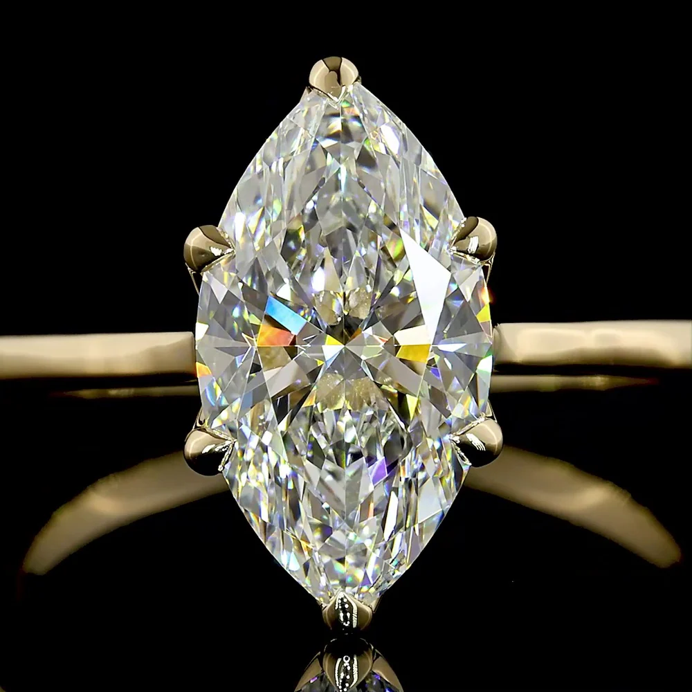 14K Yellow Gold Marquise Cut Solitaire Ring with IGI Certified 2.14 Carat Lab-Grown E-F VVS2 Diamond - North-South Prong Setting - Covaloro Fine Jewelry - Image 2