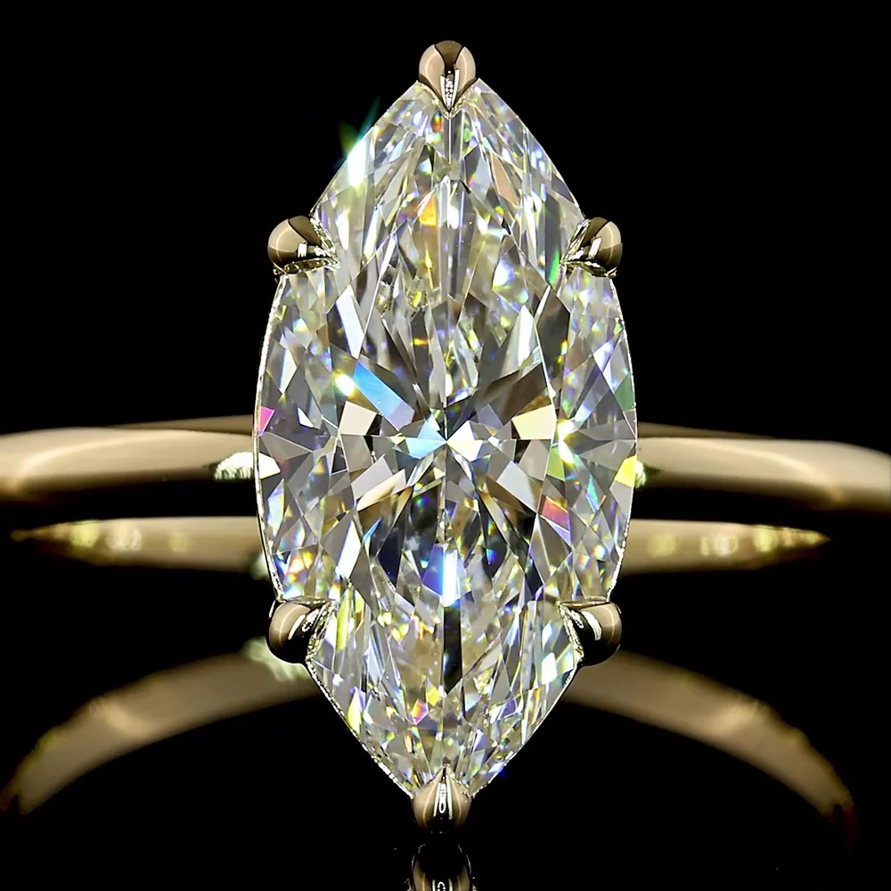 14K Yellow Gold Marquise Cut Solitaire Ring with North-South Set Lab Diamond - 2.67 Carat Total Weight, E-F Color, VVS2 Clarity - Covaloro Fine Jewelry - Image 2