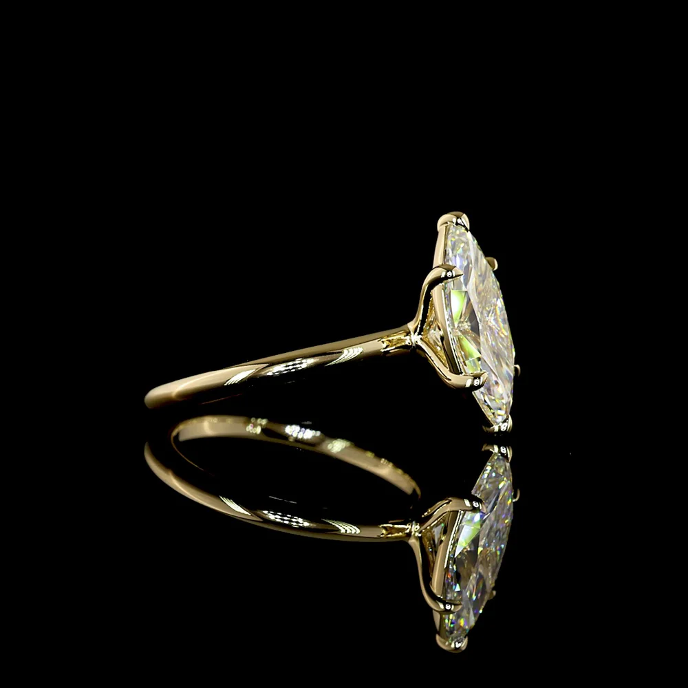 14K Yellow Gold Marquise Cut Solitaire Ring with North-South Set Lab Diamond - 2.67 Carat Total Weight, E-F Color, VVS2 Clarity - Covaloro Fine Jewelry - Image 3