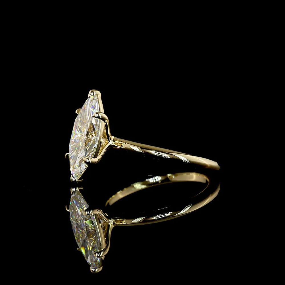 14K Yellow Gold Marquise Cut Solitaire Ring with North-South Set Lab Diamond - 2.67 Carat Total Weight, E-F Color, VVS2 Clarity - Covaloro Fine Jewelry - Image 4