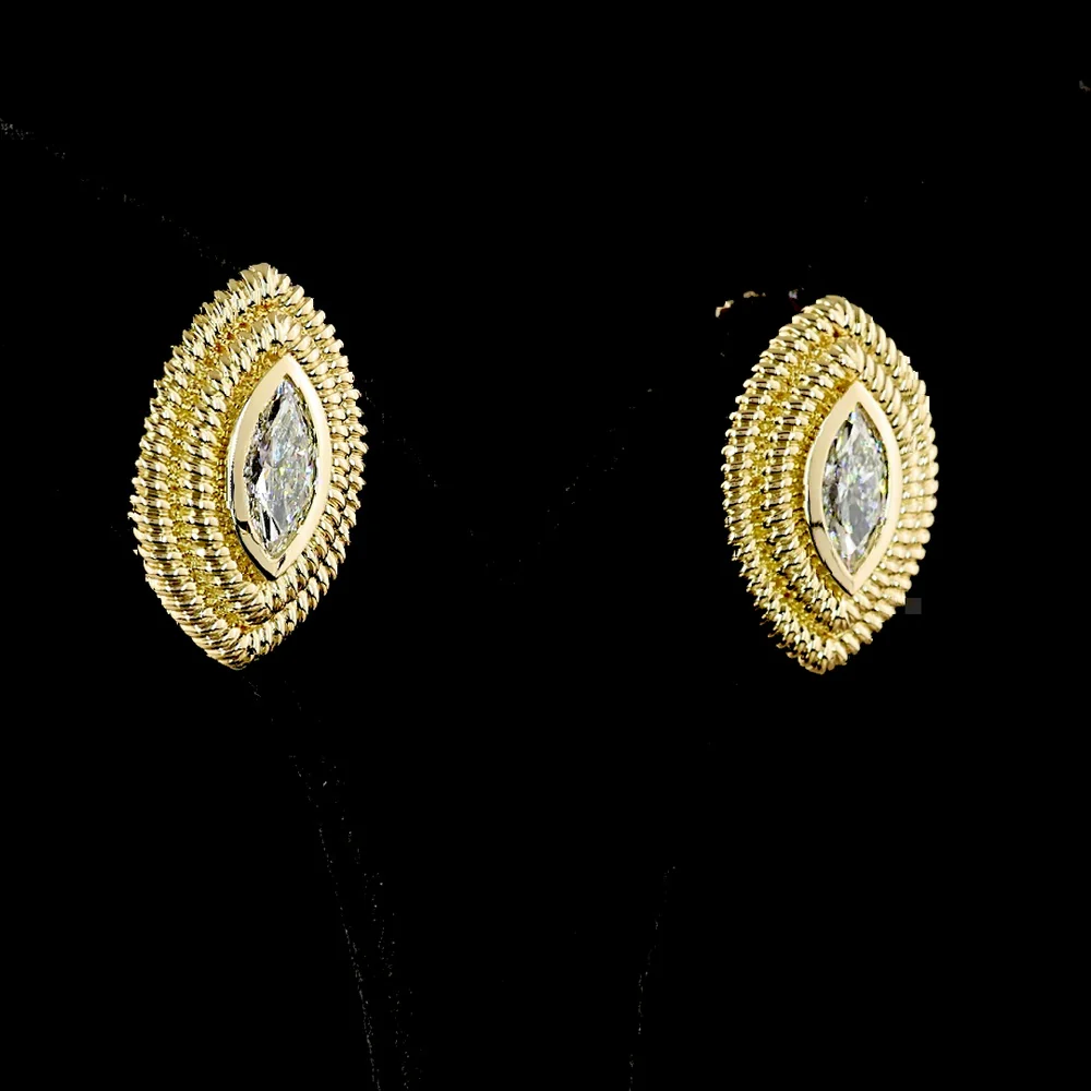 14K Yellow Gold Marquise Cut Stud Earrings with Bezel Setting and Milgrain Detail - 2.32 Carats Total Weight Lab Grown Diamonds - Covaloro Fine Jewelry - Image 3