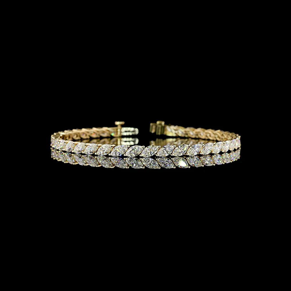 14K Yellow Gold Marquise Cut Tennis Bracelet with Inclined Prong Set Lab Diamonds - 7.64 Carats Total Diamond Weight - Covaloro Fine Jewelry