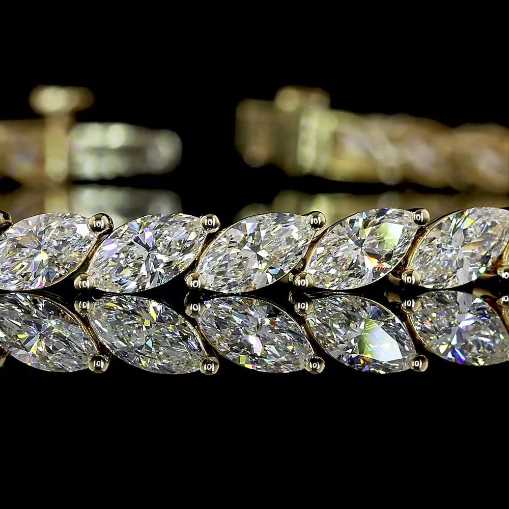 14K Yellow Gold Marquise Cut Tennis Bracelet with Inclined Prong Set Lab Diamonds - 7.64 Carats Total Diamond Weight - Covaloro Fine Jewelry - Image 2