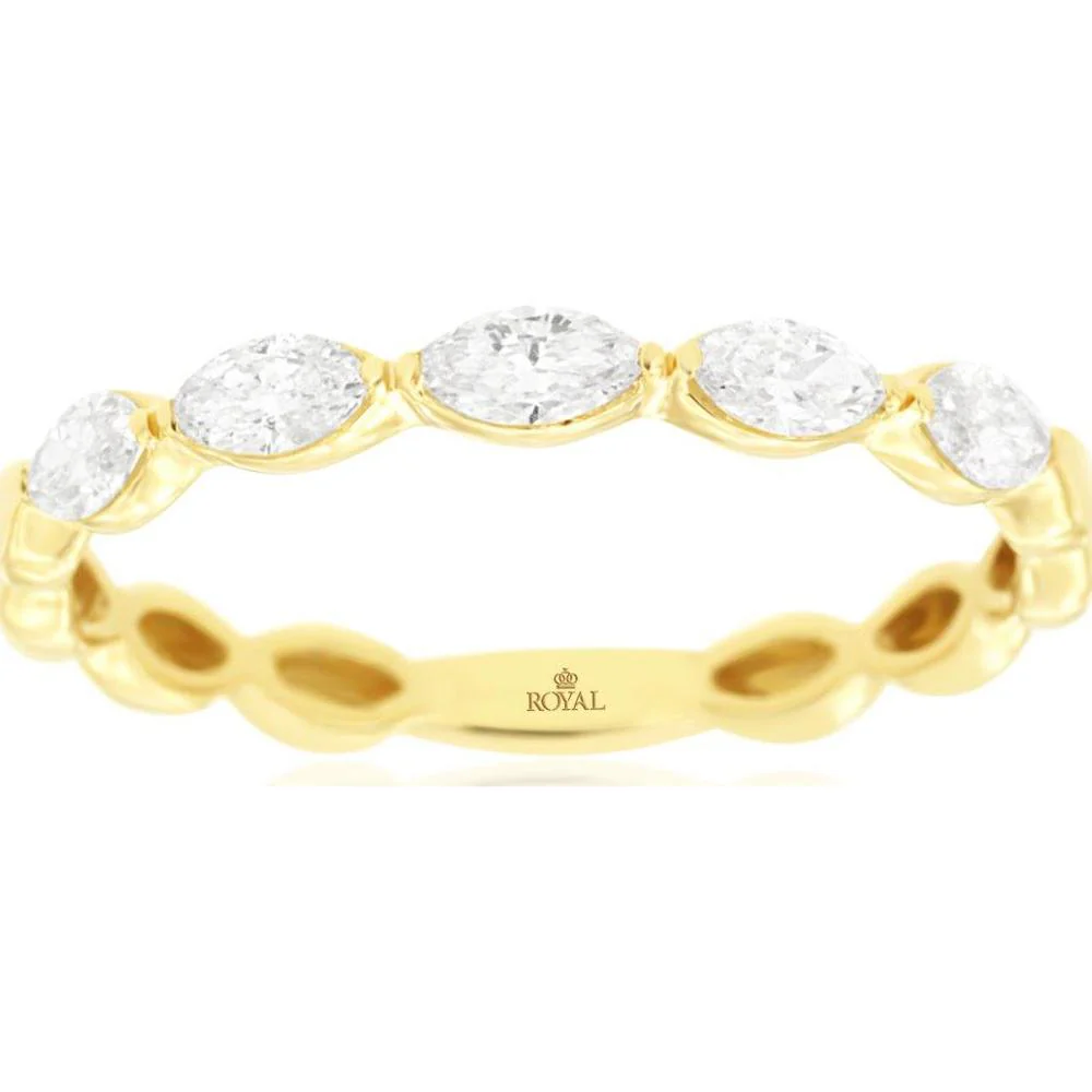 14K Yellow Gold Marquise Diamond Band with Bezel Set Stones - 0.38 Carat Total Diamond Weight - Royal Jewelry