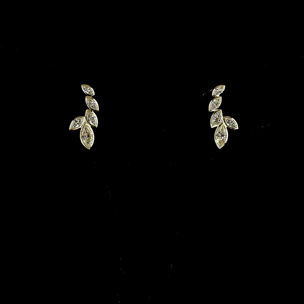 14K Yellow Gold Marquise Diamond Crawler Earrings with Bezel Set Lab Grown Diamonds - 1.47 Carat Total Diamond Weight - Covaloro Fine Jewelry