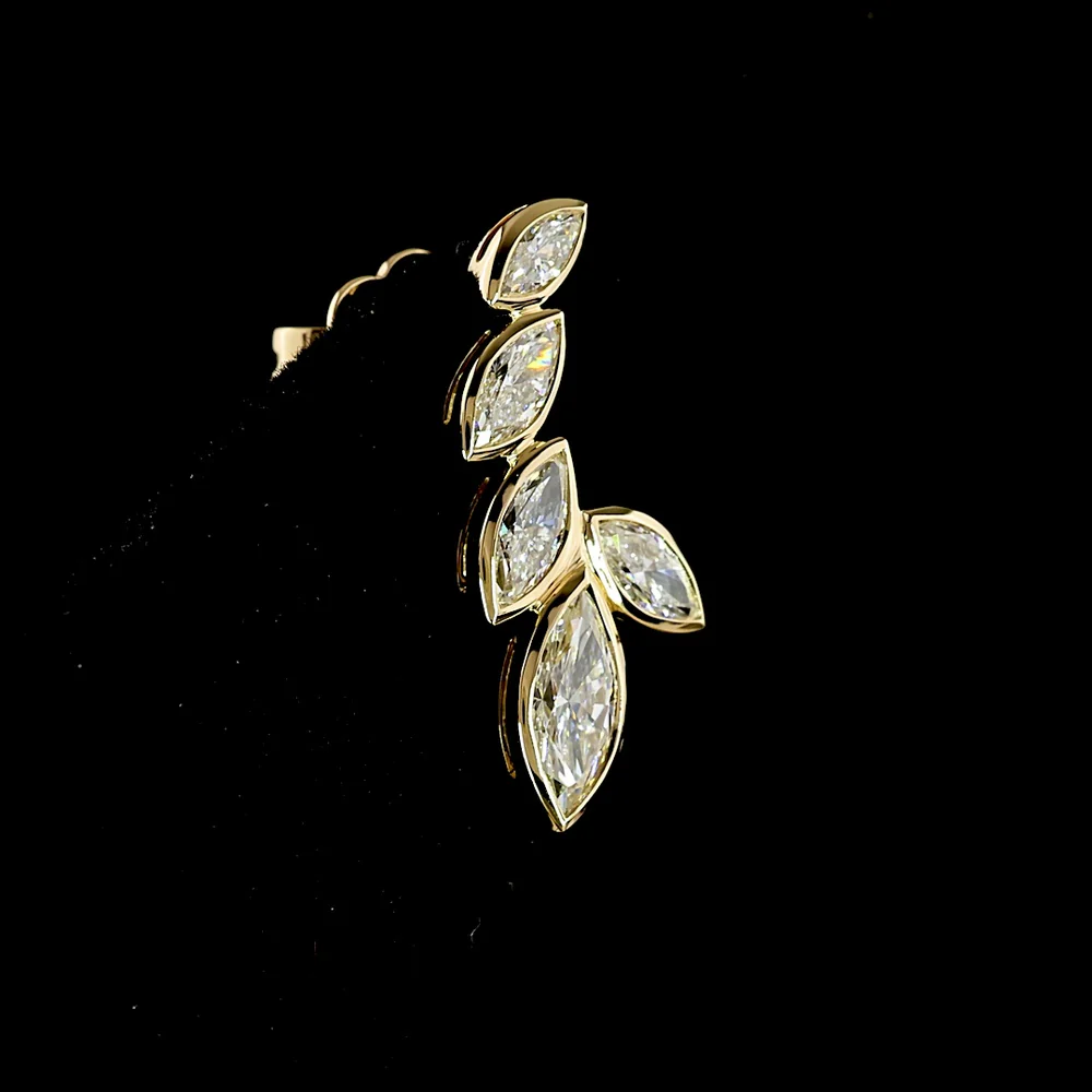 14K Yellow Gold Marquise Diamond Crawler Earrings with Bezel Set Lab Grown Diamonds - 1.47 Carat Total Diamond Weight - Covaloro Fine Jewelry - Image 4