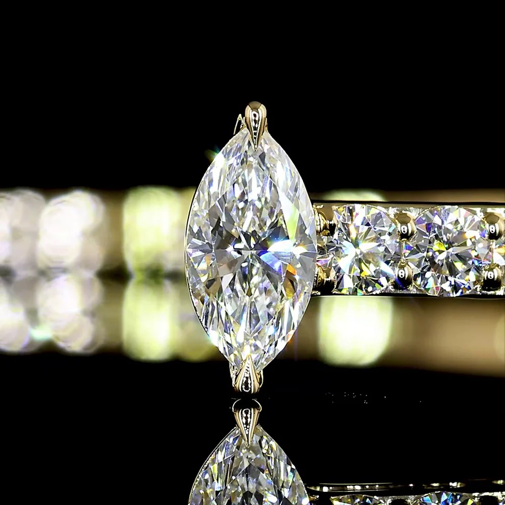 14K Yellow Gold Marquise Diamond Open Cuff Bangle Bracelet with Prong-Set Lab Diamonds - 4.33 Carat Total Weight - Covaloro Fine Jewelry - Image 2