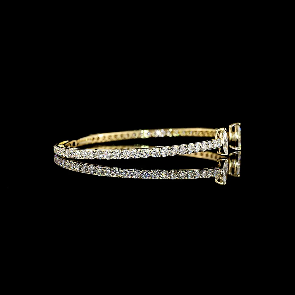 14K Yellow Gold Marquise Diamond Open Cuff Bangle Bracelet with Prong-Set Lab Diamonds - 4.33 Carat Total Weight - Covaloro Fine Jewelry - Image 3