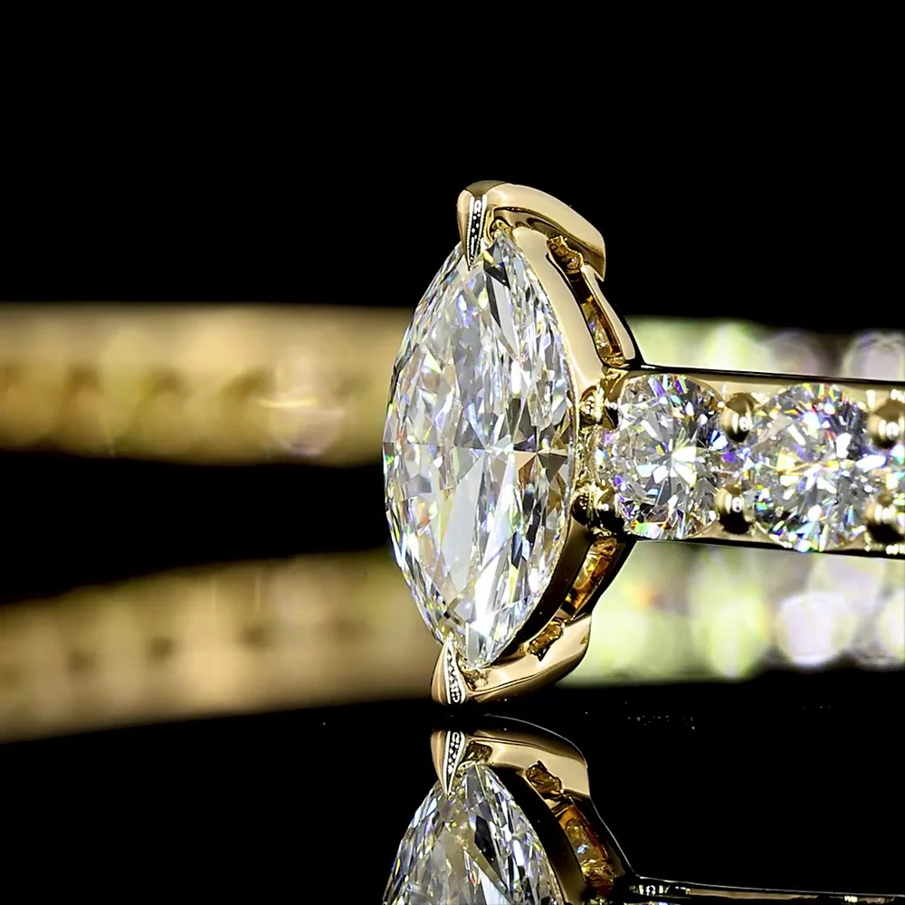 14K Yellow Gold Marquise Diamond Open Cuff Bangle Bracelet with Prong-Set Lab Diamonds - 4.33 Carat Total Weight - Covaloro Fine Jewelry - Image 4