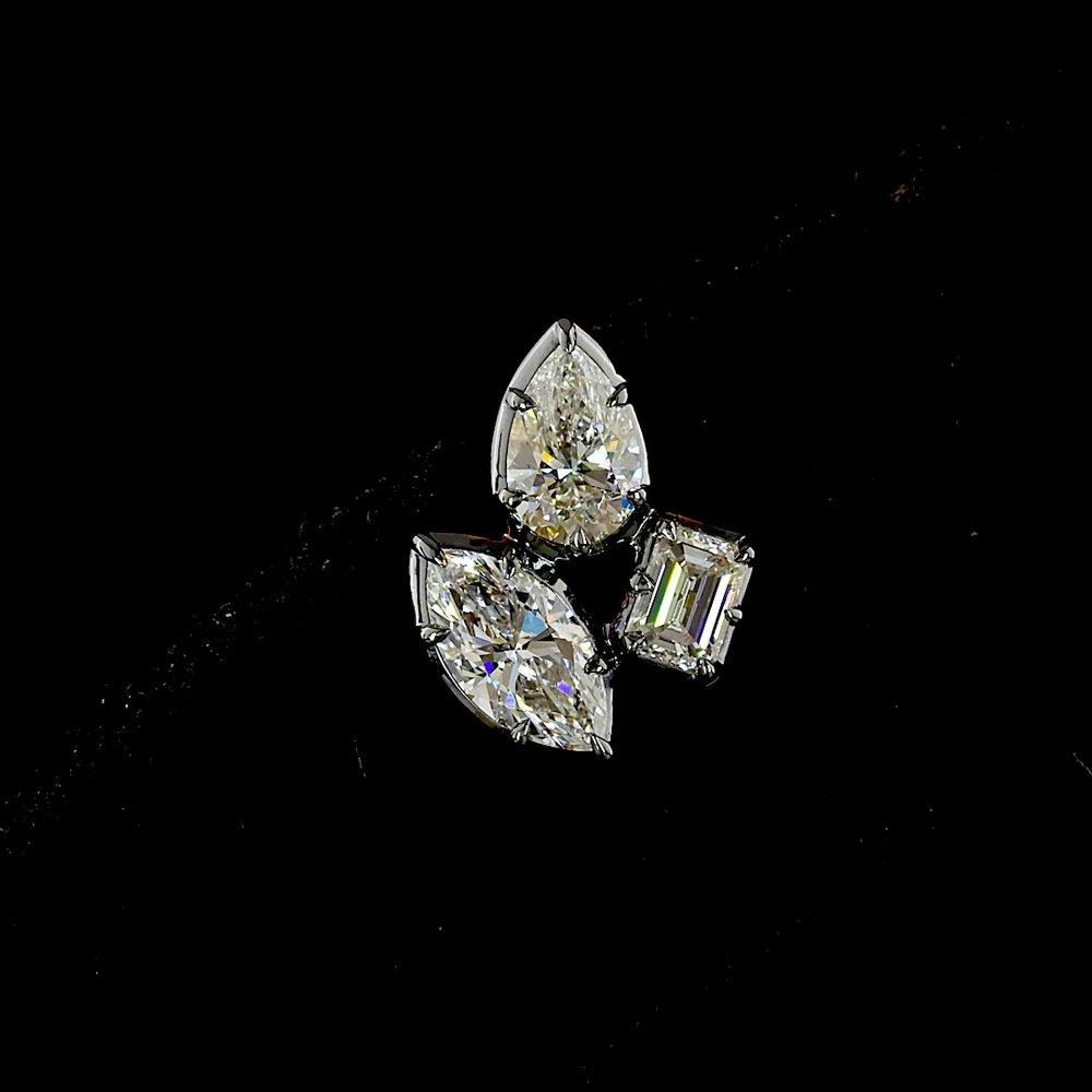 14K Yellow Gold Marquise, Emerald & Pear Lab Diamond Cluster Stud Earrings with Black Rhodium Accents - 1.40 Carats Total Diamond Weight - Covaloro Fine Jewelry - Image 2