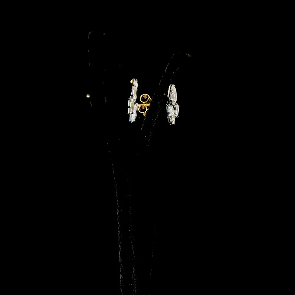14K Yellow Gold Marquise, Emerald & Pear Lab Diamond Cluster Stud Earrings with Black Rhodium Accents - 1.40 Carats Total Diamond Weight - Covaloro Fine Jewelry - Image 3
