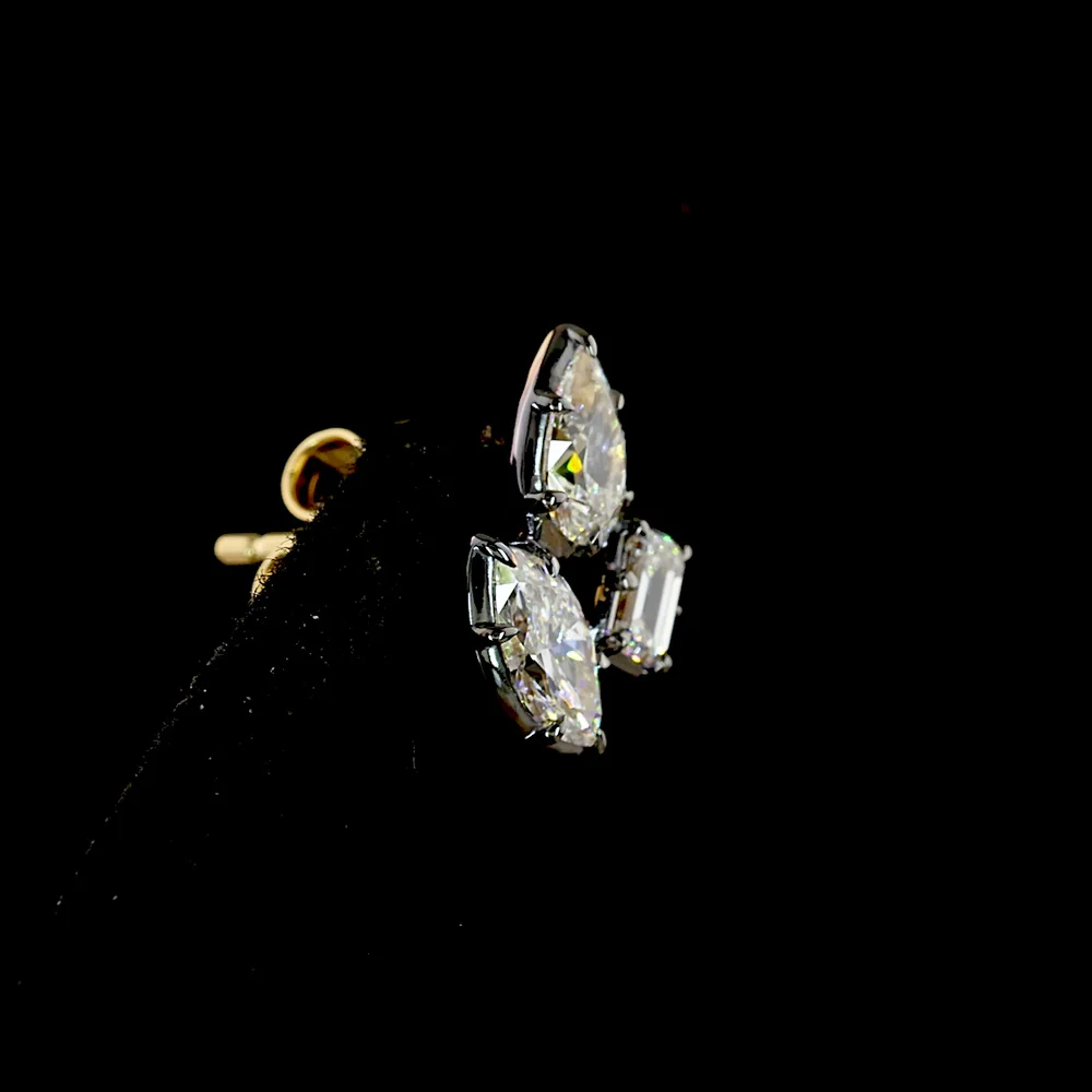 14K Yellow Gold Marquise, Emerald & Pear Lab Diamond Cluster Stud Earrings with Black Rhodium Accents - 1.40 Carats Total Diamond Weight - Covaloro Fine Jewelry - Image 4