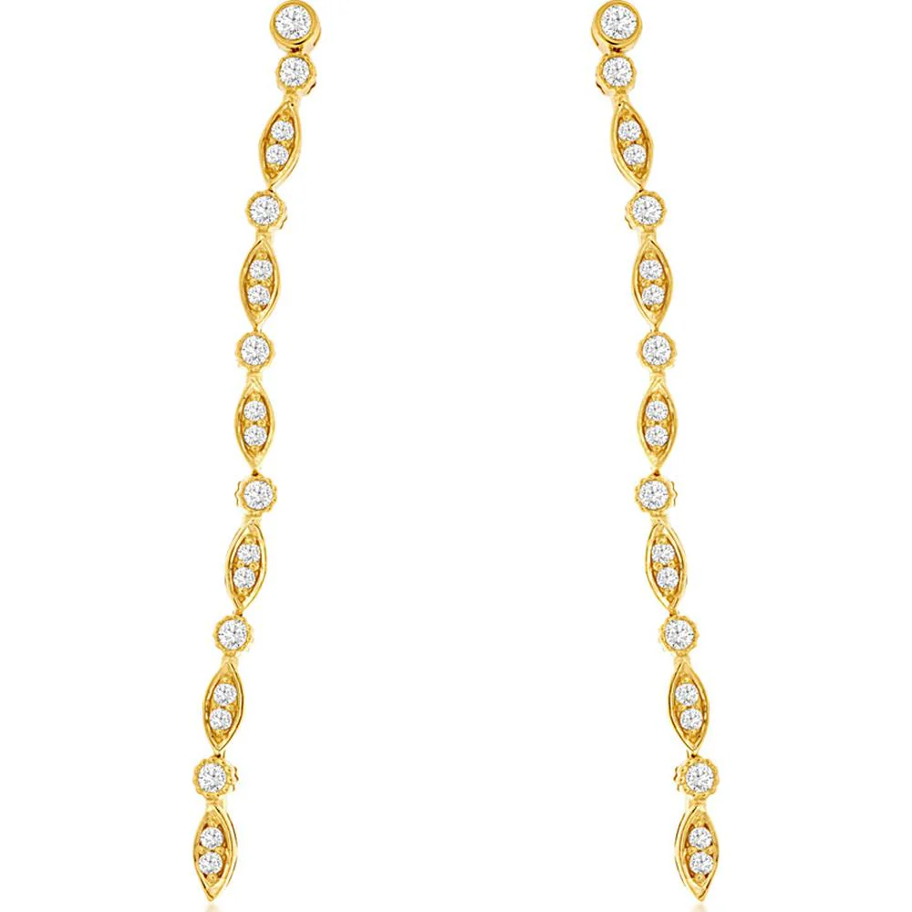 14K Yellow Gold Marquise-Link Diamond Drop Earrings with Bead-Set Round Diamonds - 0.47 Carat Total Diamond Weight - Royal Jewelry
