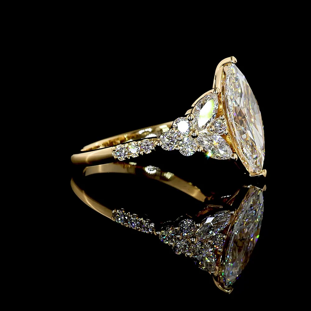 14K Yellow Gold Marquise Modified Engagement Ring with IGI Certified 3.06 Carat Lab Diamond Center and 1.16 Carat Accent Diamonds - 4.22 Total Carat Weight - Covaloro Fine Jewelry - Image 2