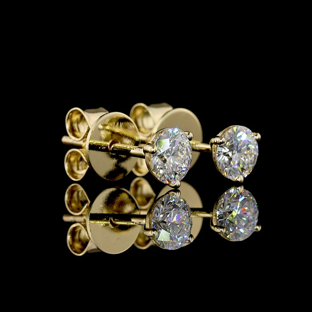 14K Yellow Gold Martini Set Round Lab Diamond Stud Earrings - 0.51 Carat Total Weight, E-F VS2 - Covaloro Fine Jewelry