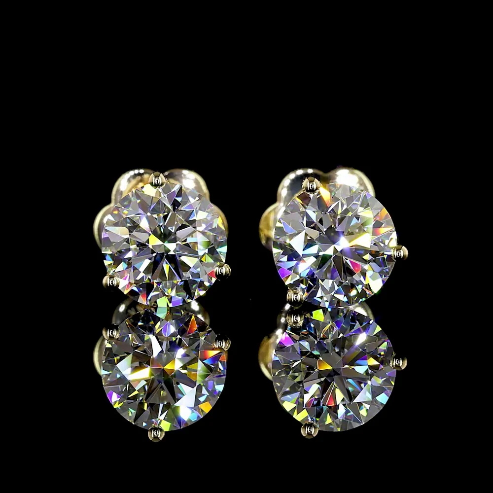 14K Yellow Gold Martini Set Round Lab Diamond Stud Earrings - 2.05 Carat Total Weight, E-F Color, VVS2 Clarity - Covaloro Fine Jewelry - Image 2