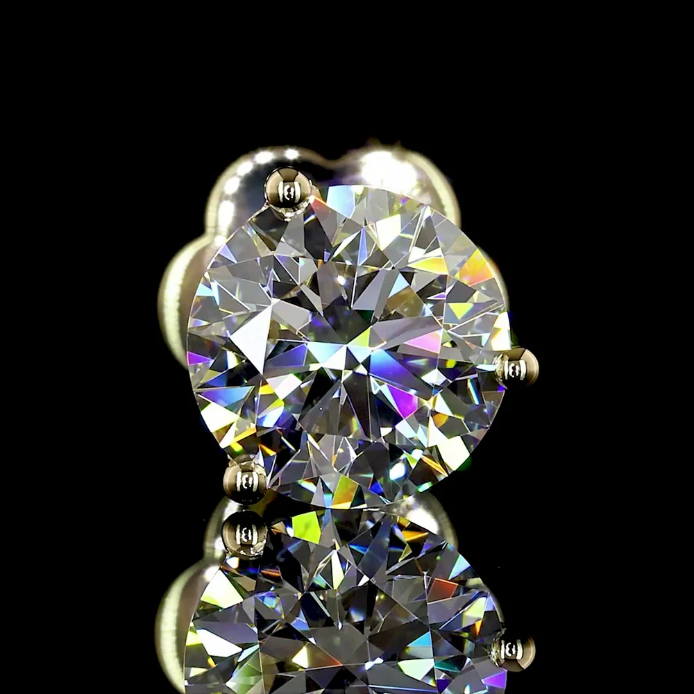 14K Yellow Gold Martini Set Round Lab Diamond Stud Earrings - 2.05 Carat Total Weight, E-F Color, VVS2 Clarity - Covaloro Fine Jewelry - Image 3