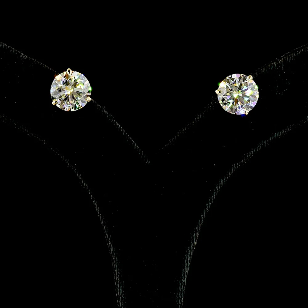 14K Yellow Gold Martini Setting Round Lab Diamond Stud Earrings - 7.01 Carat Total Weight, D VVS2 Clarity, IGI Certified - Covaloro Fine Jewelry