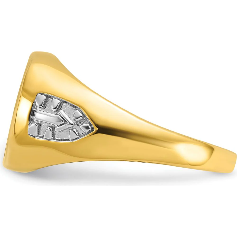 14K Yellow Gold Masonic Band with Lab Created Sapphire Cushion Cut - 12x10mm by IBGoodman - Image 5