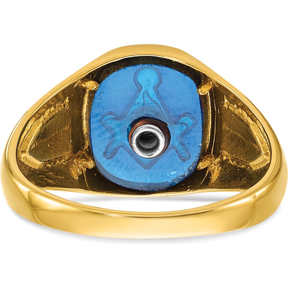 14K Yellow Gold Masonic Band with Lab Created Sapphire Cushion Cut - 12x10mm by IBGoodman - Image 7