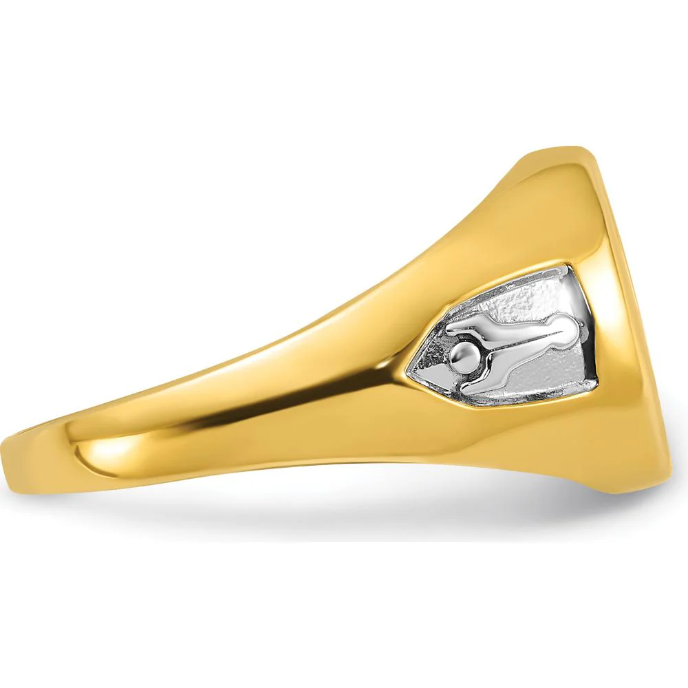 14K Yellow Gold Masonic Band with Lab Created Sapphire Cushion Cut - 12x10mm by IBGoodman - Image 9