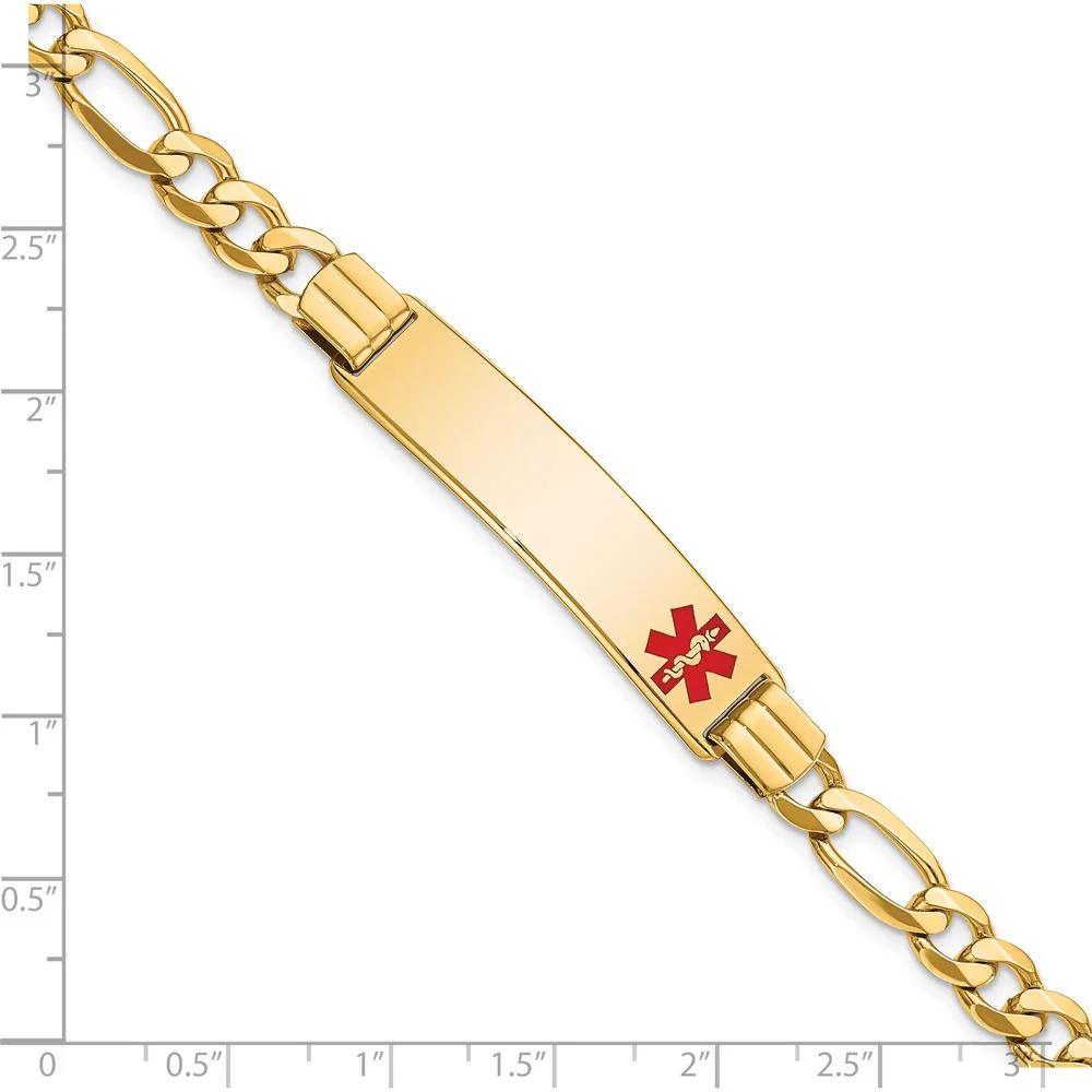 14K Yellow Gold Medical Alert Bracelet with Red Enamel - 8" Figaro Chain by Oro Pregiato - Image 3