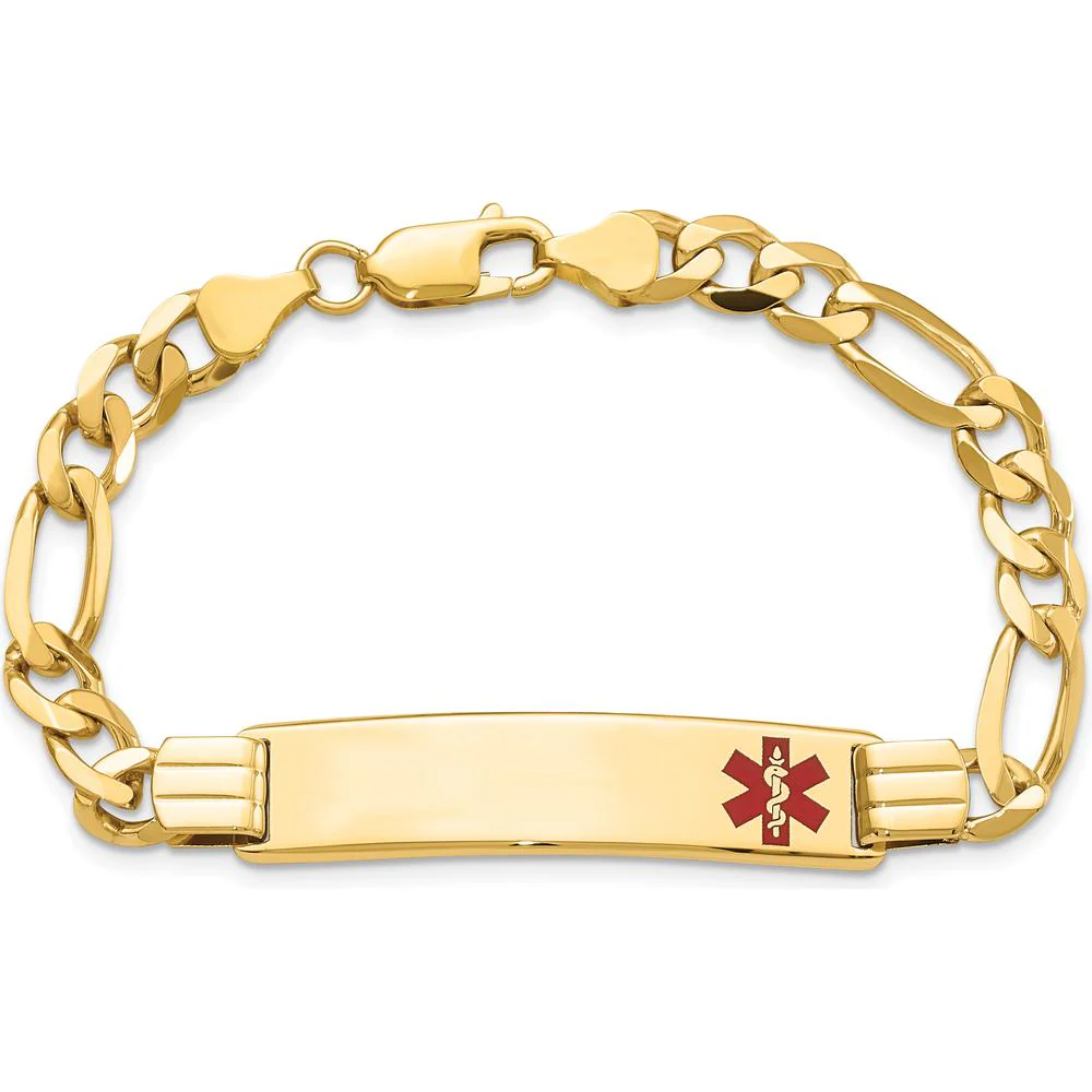 14K Yellow Gold Medical Alert Bracelet with Red Enamel - 8" Figaro Chain by Oro Pregiato - Image 4