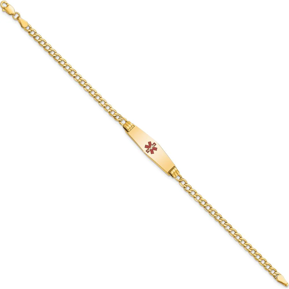 14K Yellow Gold Medical Alert Bracelet with Red Enamel Medical Symbol and Cuban Link Design - 7" Length by Oro Pregiato - Image 2