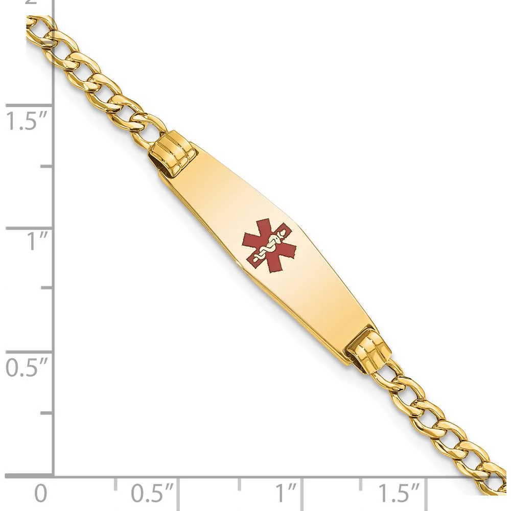 14K Yellow Gold Medical Alert Bracelet with Red Enamel Medical Symbol and Cuban Link Design - 7" Length by Oro Pregiato - Image 3