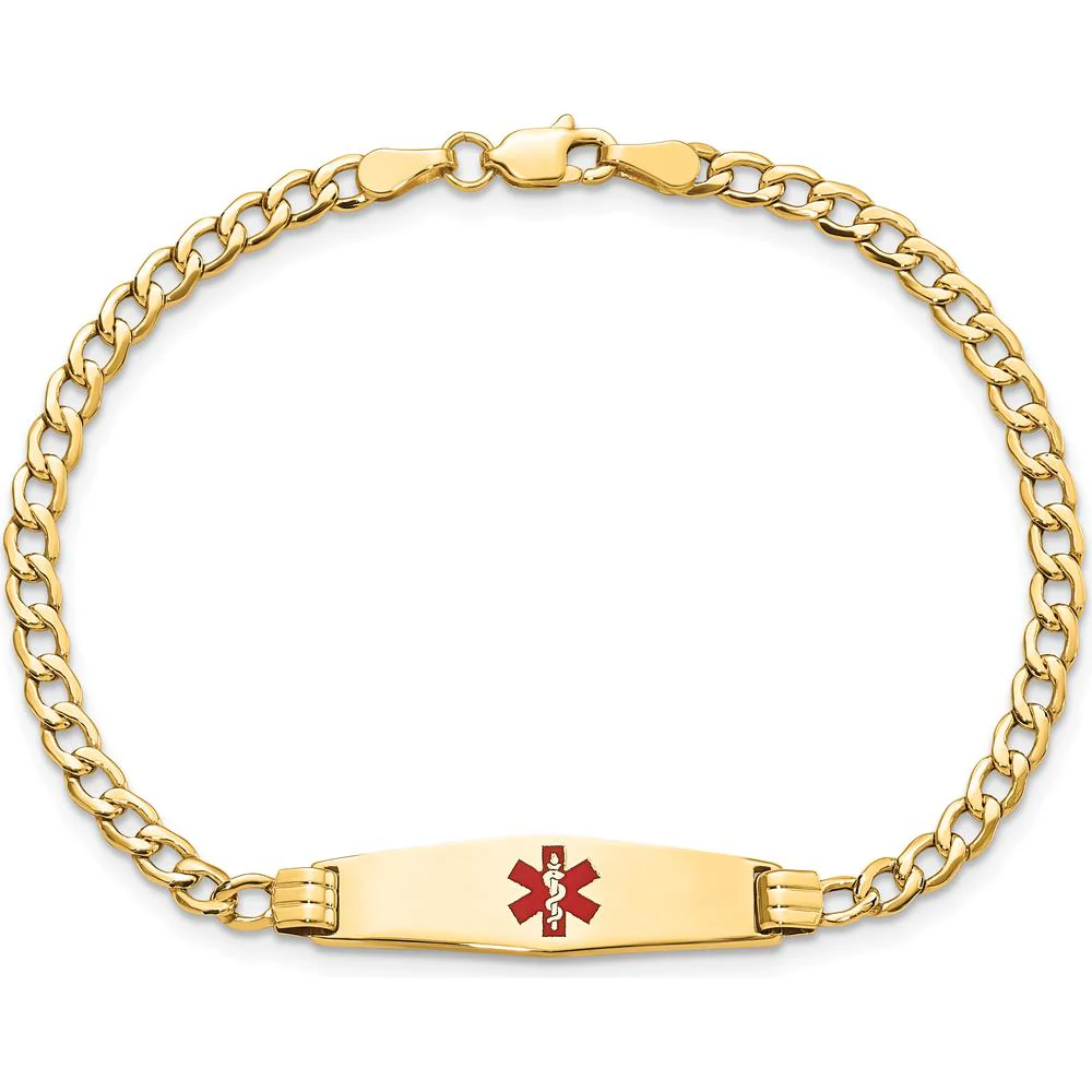 14K Yellow Gold Medical Alert Bracelet with Red Enamel Medical Symbol and Cuban Link Design - 7" Length by Oro Pregiato - Image 4