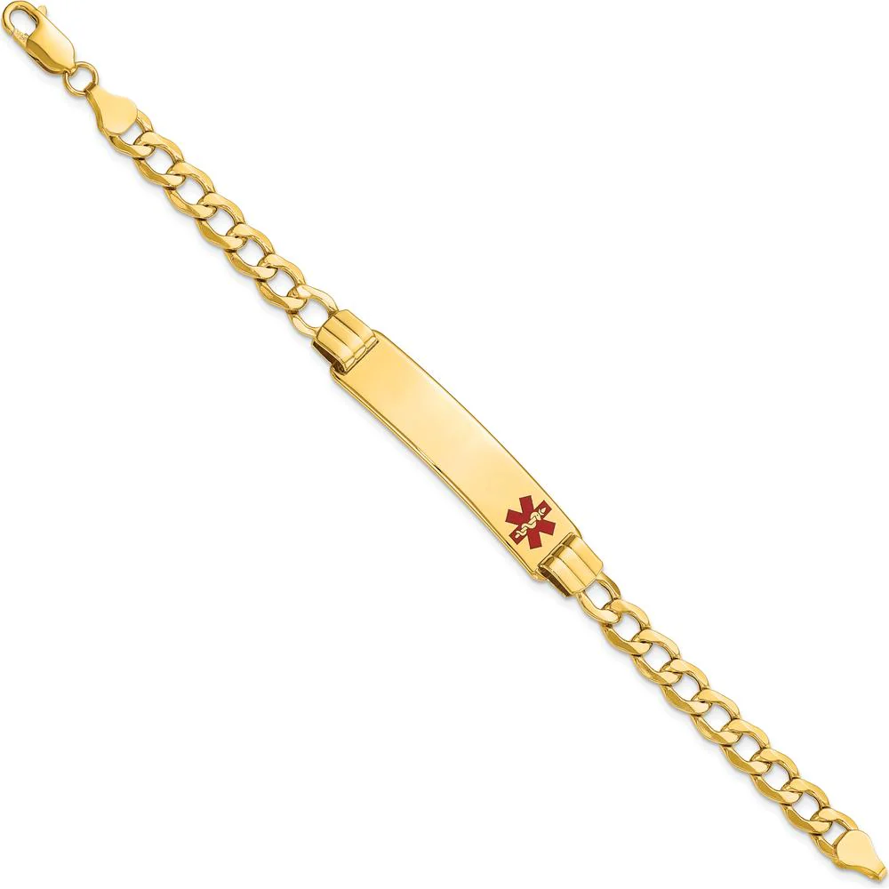 14K Yellow Gold Medical Alert Curb Link Bracelet with Red Enamel - 7" Length by Oro Pregiato - Image 2