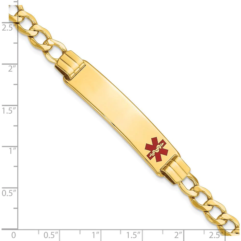 14K Yellow Gold Medical Alert Curb Link Bracelet with Red Enamel - 7" Length by Oro Pregiato - Image 3