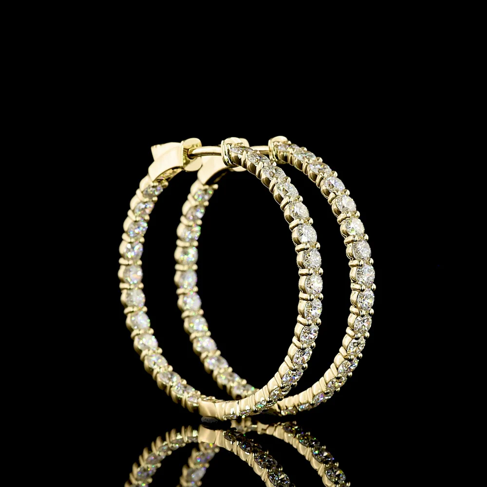 14K Yellow Gold Medium Hoop Earrings with 56 Round Brilliant Cut Lab Diamonds - 3.17 Carat Total Weight, E-F Color, VS Clarity - Covaloro Fine Jewelry