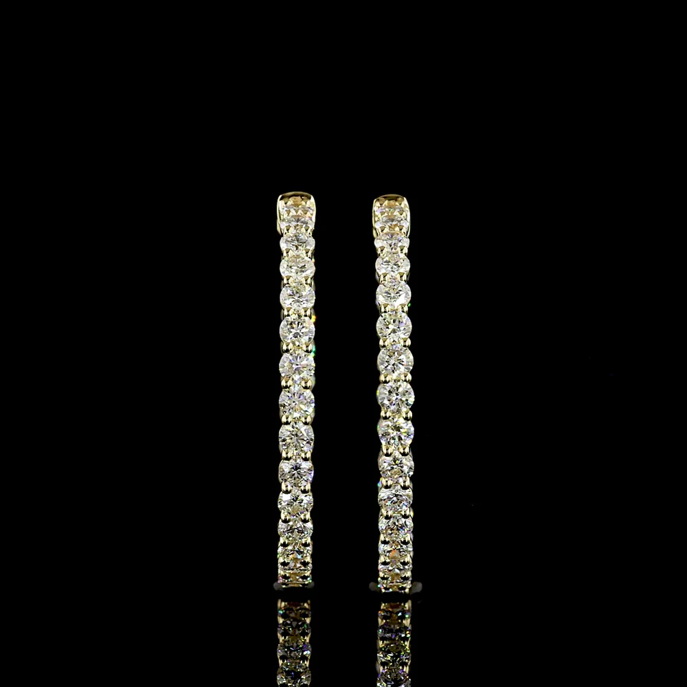 14K Yellow Gold Medium Hoop Earrings with 56 Round Brilliant Cut Lab Diamonds - 3.17 Carat Total Weight, E-F Color, VS Clarity - Covaloro Fine Jewelry - Image 2