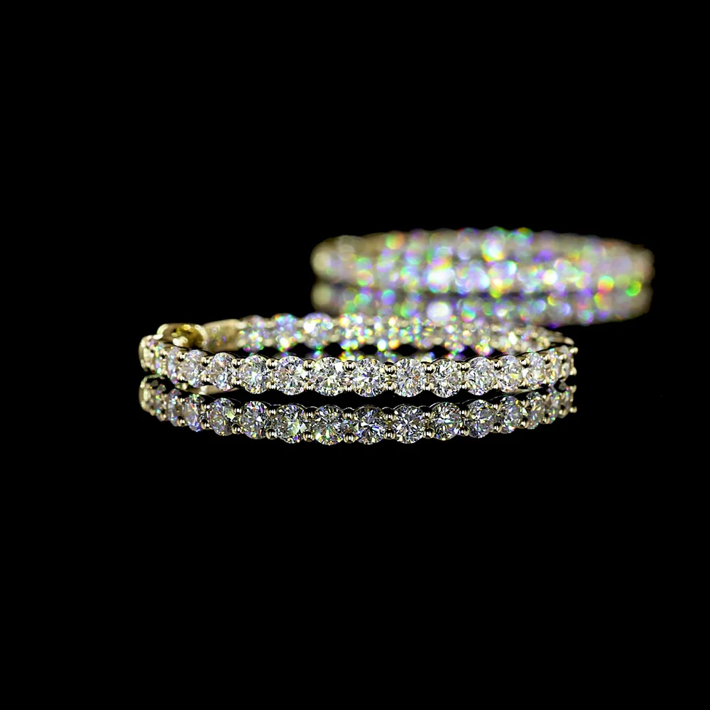 14K Yellow Gold Medium Hoop Earrings with 56 Round Brilliant Cut Lab Diamonds - 3.17 Carat Total Weight, E-F Color, VS Clarity - Covaloro Fine Jewelry - Image 4