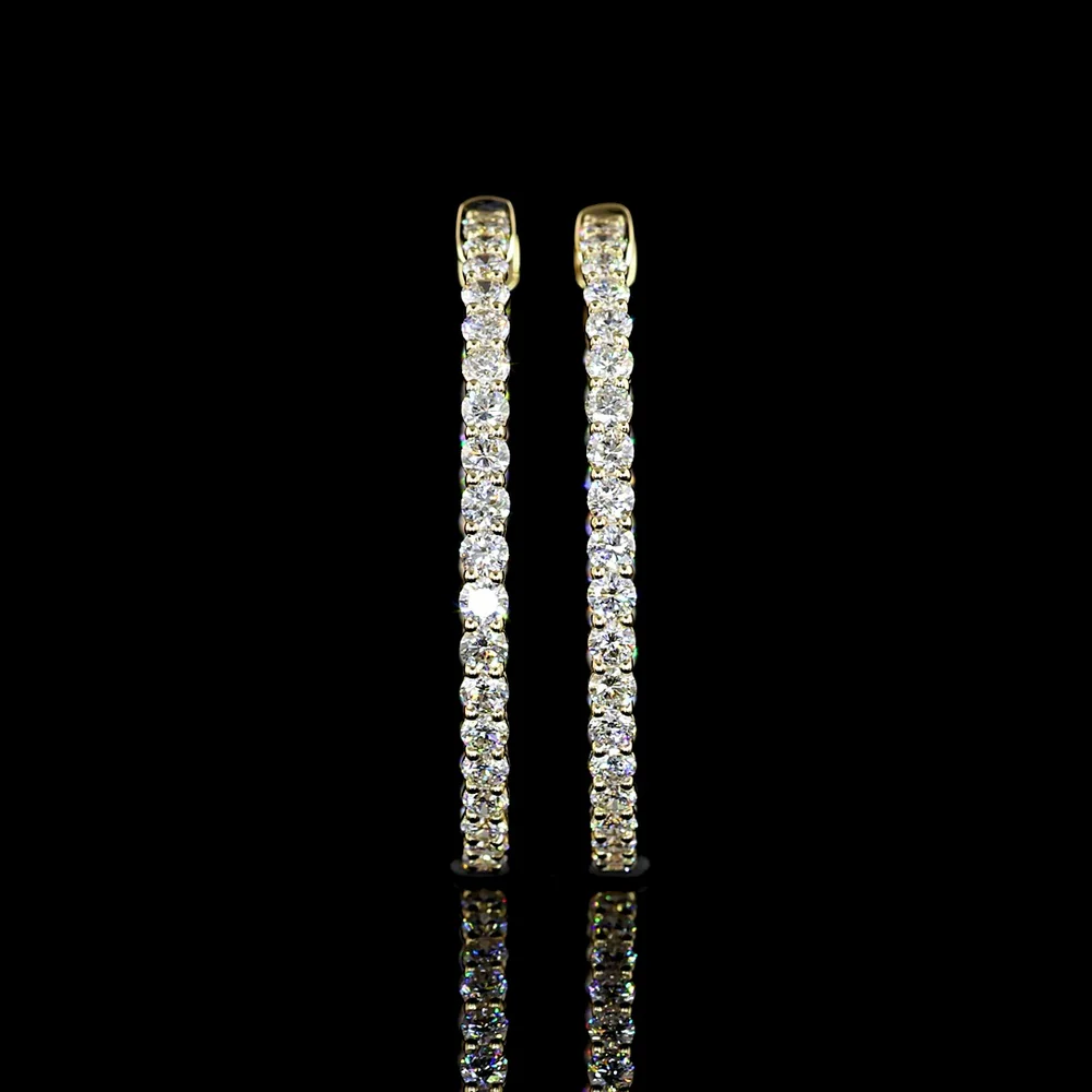 14K Yellow Gold Medium Hoop Earrings with 70 Prong-Set Round Lab Diamonds - 2.78 Carat Total Diamond Weight - Covaloro Fine Jewelry - Image 2