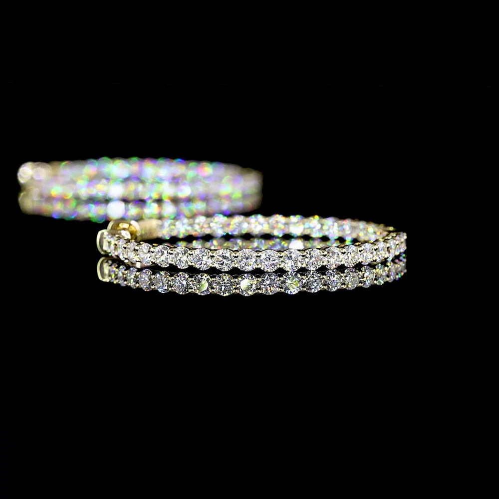14K Yellow Gold Medium Hoop Earrings with 70 Prong-Set Round Lab Diamonds - 2.78 Carat Total Diamond Weight - Covaloro Fine Jewelry - Image 4