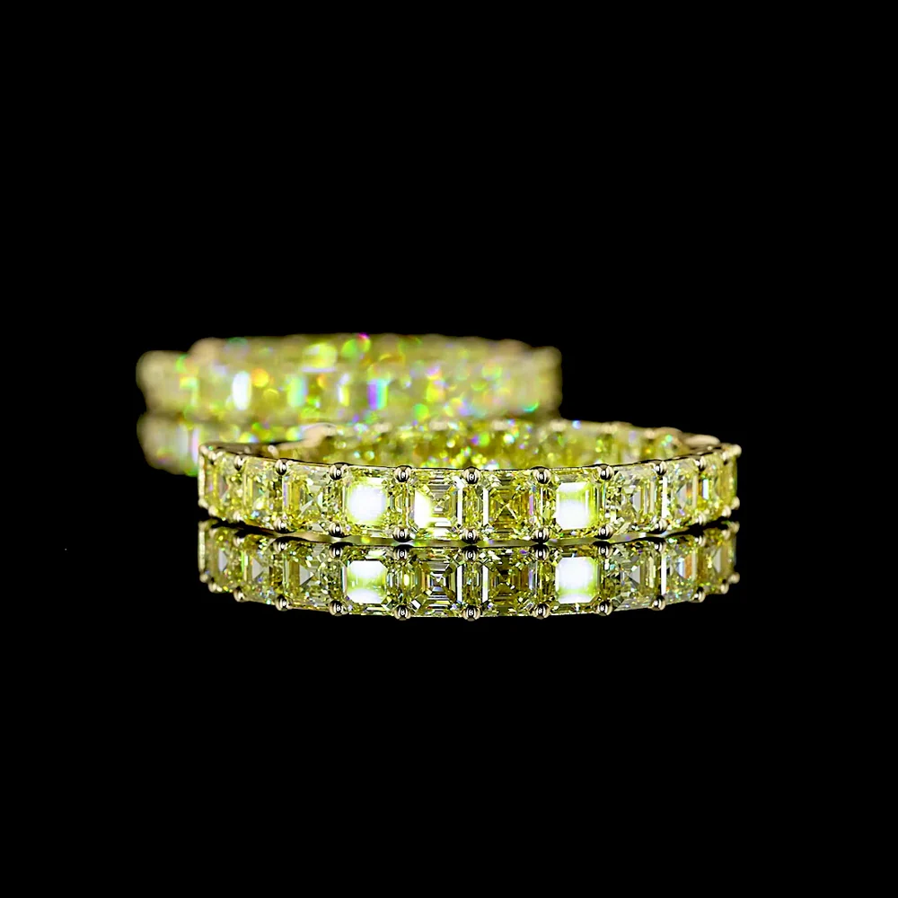 14K Yellow Gold Medium Hoop Earrings with Asscher Cut Fancy Vivid Yellow Lab Diamonds - 10.76 Carats Total Diamond Weight - Covaloro Fine Jewelry - Image 4