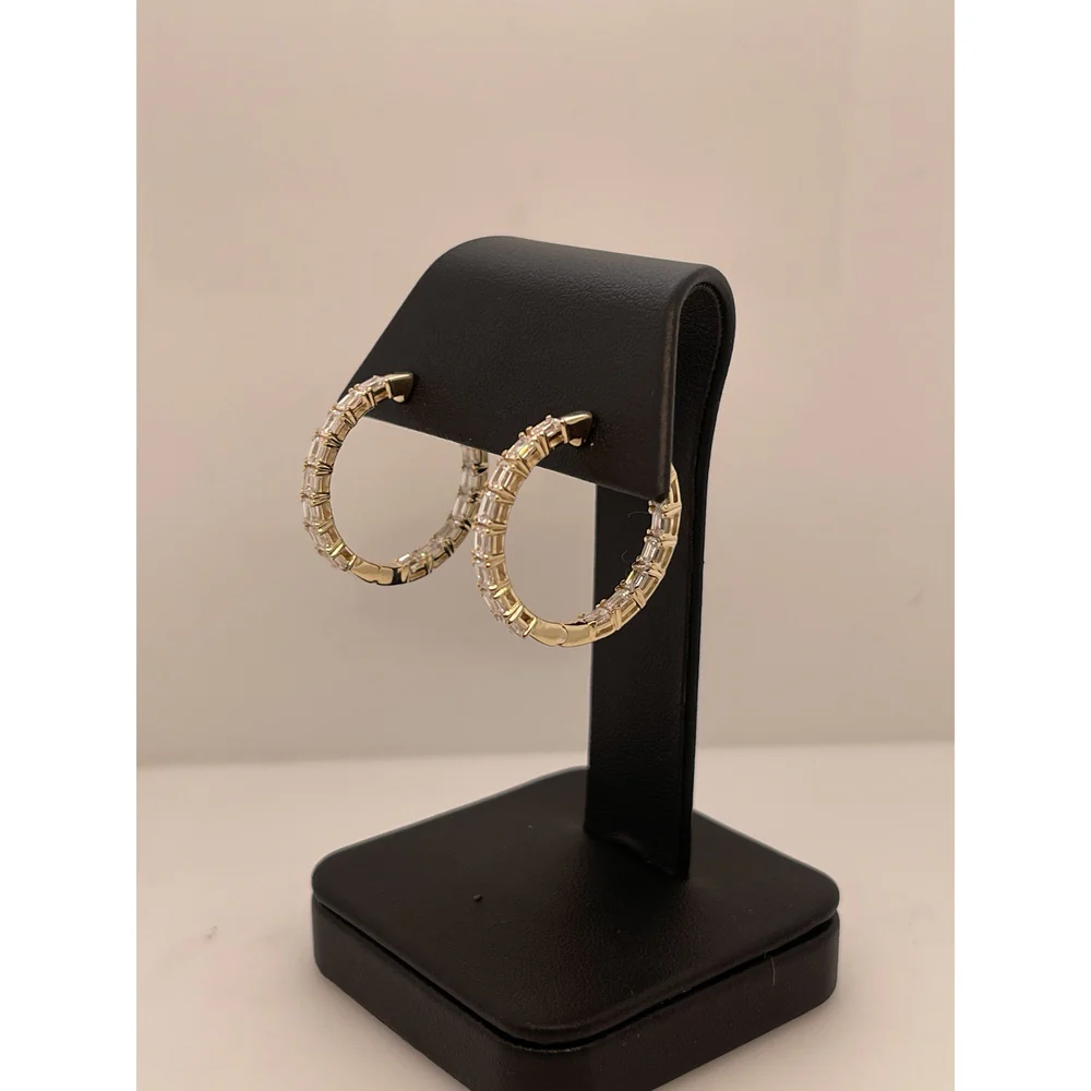 14K Yellow Gold Medium Hoop Earrings with East-West Set Emerald Cut Lab Grown Diamonds - 8.04 Carat Total Weight, F Color VS2 Clarity - Covaloro Fine Jewelry