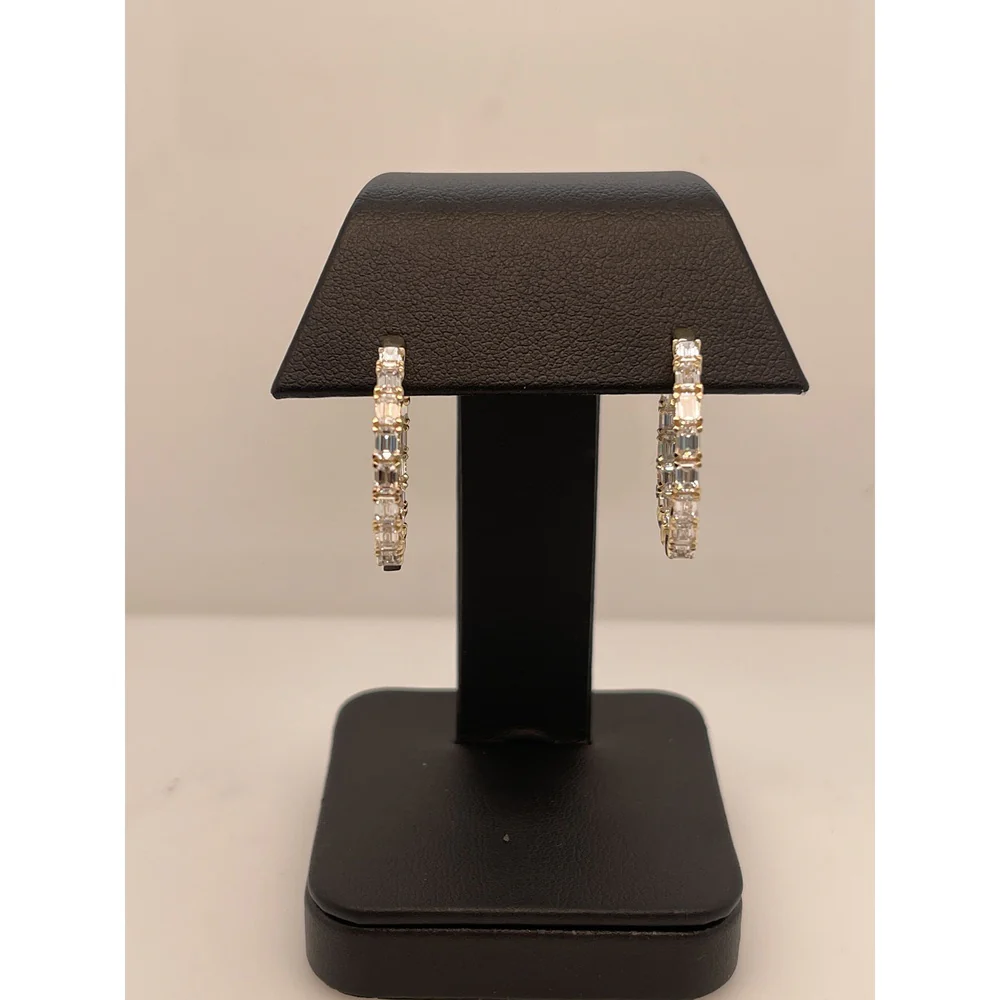 14K Yellow Gold Medium Hoop Earrings with East-West Set Emerald Cut Lab Grown Diamonds - 8.04 Carat Total Weight, F Color VS2 Clarity - Covaloro Fine Jewelry - Image 2