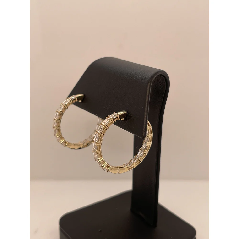 14K Yellow Gold Medium Hoop Earrings with East-West Set Emerald Cut Lab Grown Diamonds - 8.04 Carat Total Weight, F Color VS2 Clarity - Covaloro Fine Jewelry - Image 3