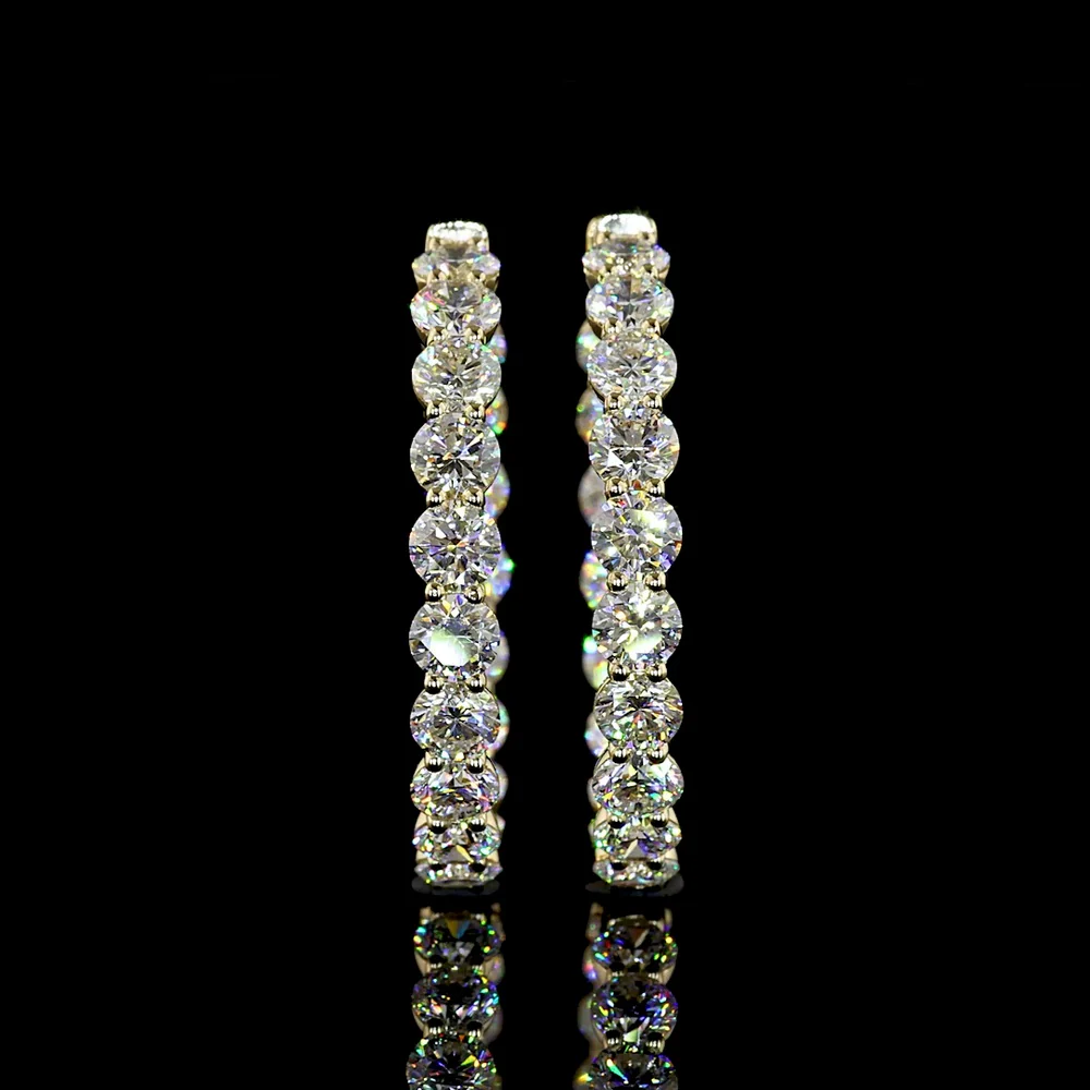 14K Yellow Gold Medium Hoop Earrings with Prong Set Round Lab Diamonds - 7.35 Carat Total Diamond Weight - Covaloro Fine Jewelry - Image 2