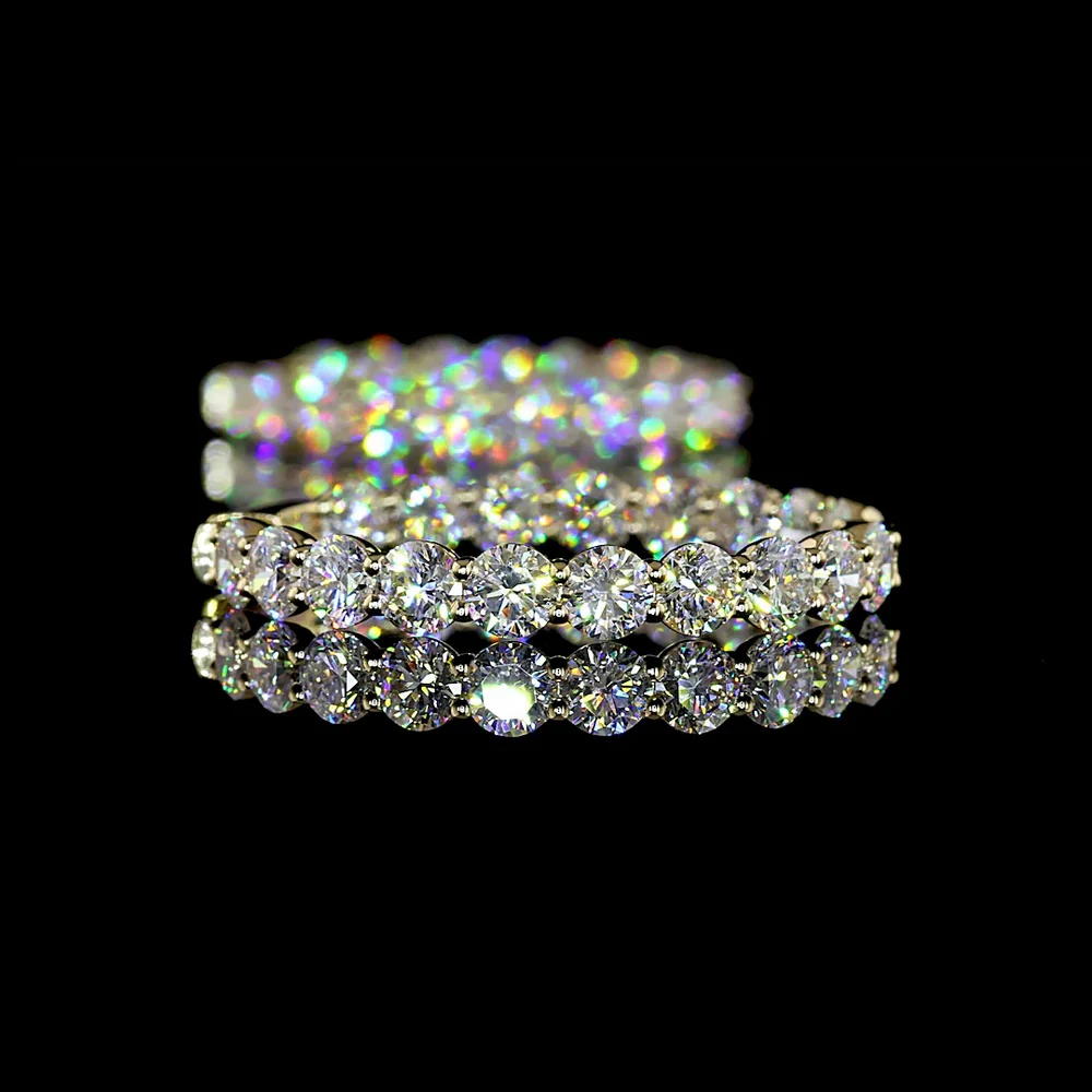 14K Yellow Gold Medium Hoop Earrings with Prong Set Round Lab Diamonds - 7.35 Carat Total Diamond Weight - Covaloro Fine Jewelry - Image 4