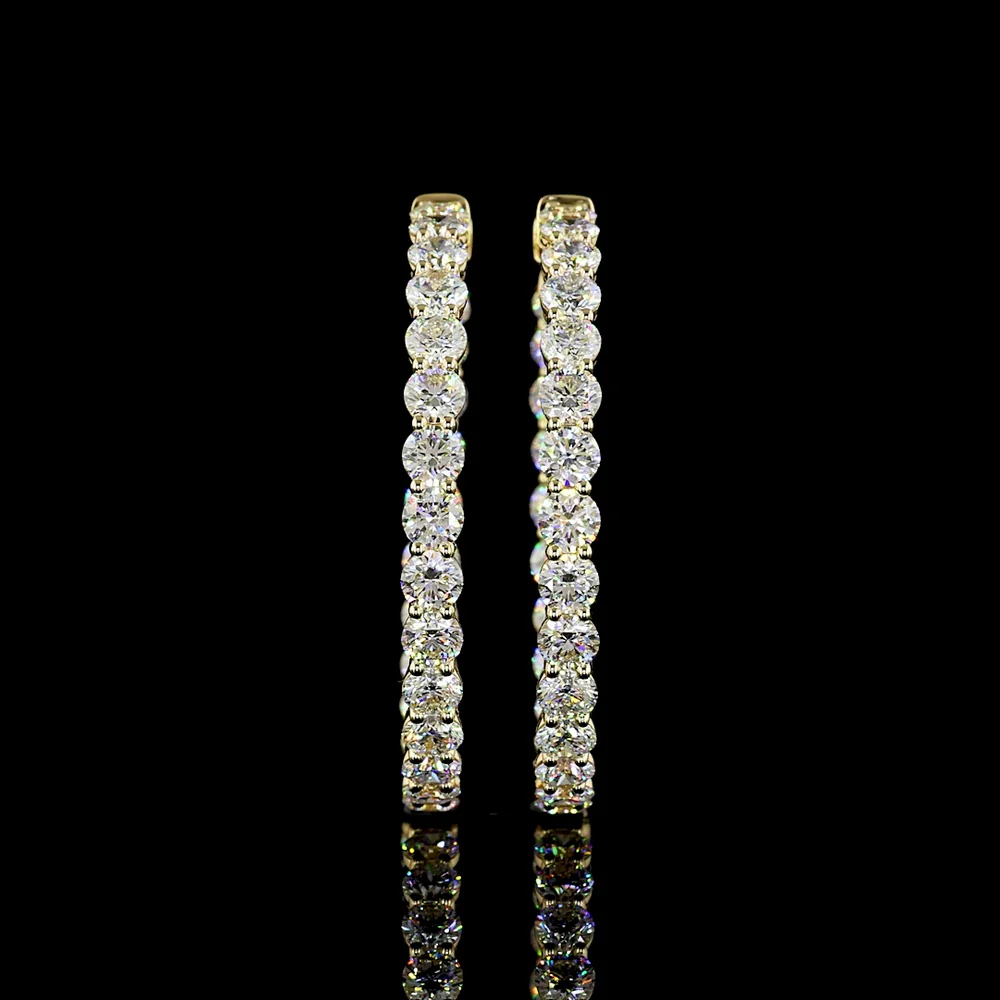 14K Yellow Gold Medium Hoop Earrings with Prong-Set Round Lab Grown Diamonds - 10.32 Carat Total Diamond Weight - Covaloro Fine Jewelry