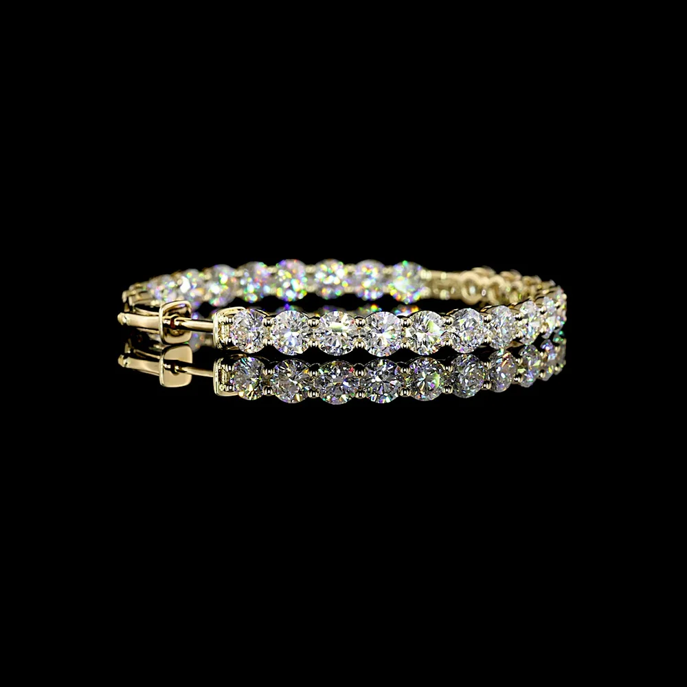 14K Yellow Gold Medium Hoop Earrings with Prong-Set Round Lab Grown Diamonds - 10.32 Carat Total Diamond Weight - Covaloro Fine Jewelry - Image 3