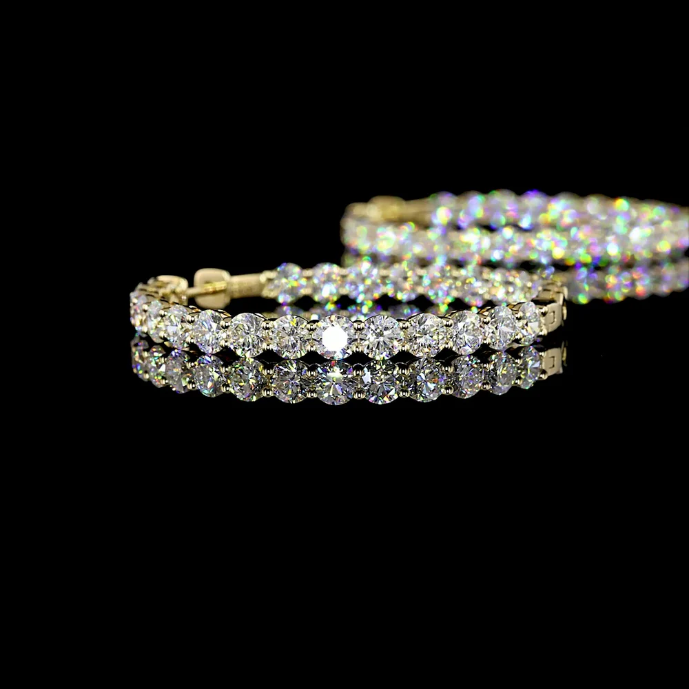 14K Yellow Gold Medium Hoop Earrings with Prong-Set Round Lab Grown Diamonds - 10.32 Carat Total Diamond Weight - Covaloro Fine Jewelry - Image 4