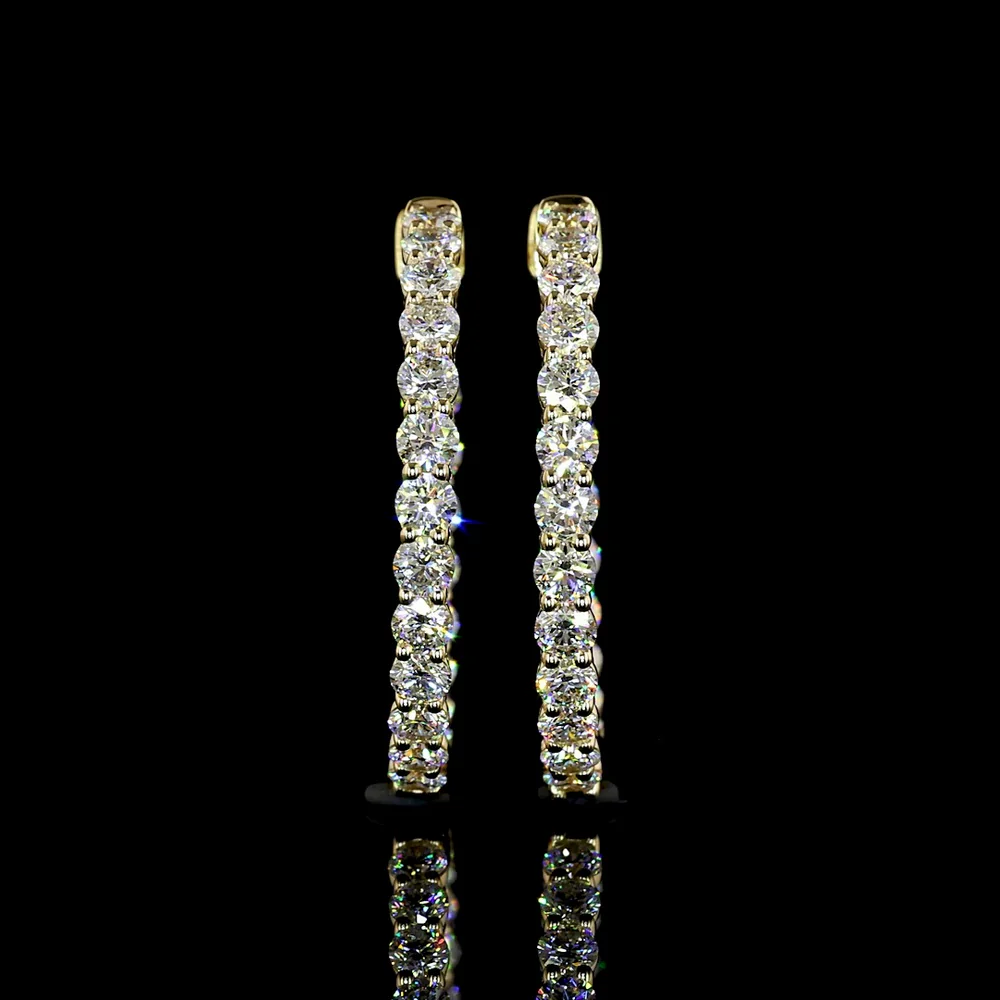 14K Yellow Gold Medium Hoop Earrings with Round Brilliant Cut Lab Diamonds - 2.18 Carats Total Diamond Weight - Covaloro Fine Jewelry - Image 2