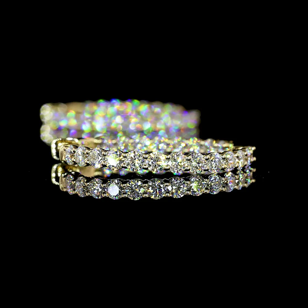 14K Yellow Gold Medium Hoop Earrings with Round Brilliant Cut Lab Diamonds - 2.18 Carats Total Diamond Weight - Covaloro Fine Jewelry - Image 4